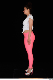  Leticia casual dressed pink leggings standing white sandals white t shirt whole body 0003.jpg